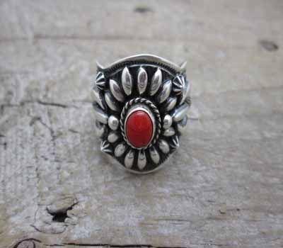 ARing Silver Darryl Becenti Sterling Coral.sz 11.75